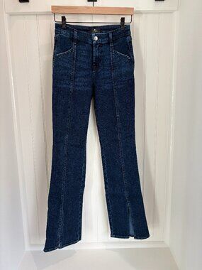 7 For All Mankind High Rise Split Hem Flare Jeans Dark Blue Size 26 NWOT